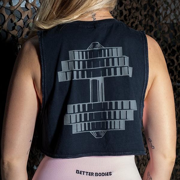 Better Bodies NY Crop Tank - Washed Black/Grey Detail 3