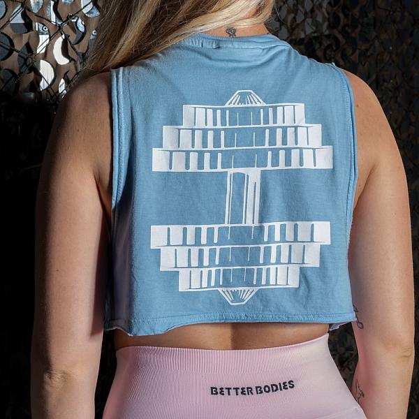 Better Bodies NY Crop Tank - Washed Blue Detail 4